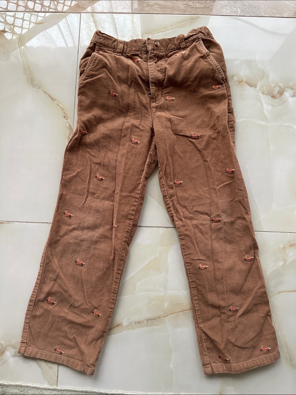 Kids Brown Corduroy Embroidered Fox Pants